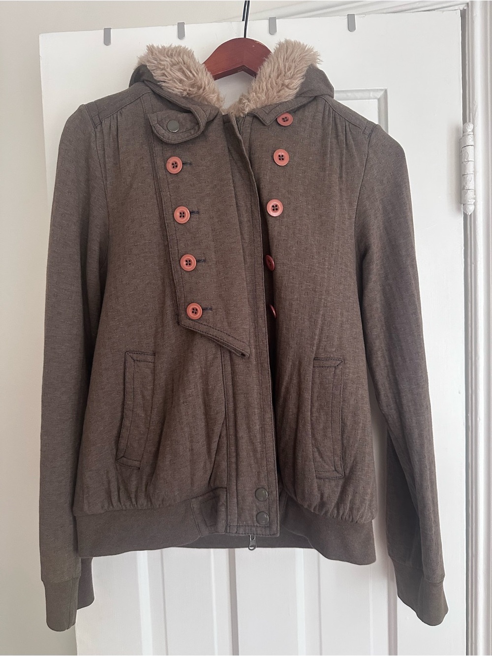 Marc By Marc Jacobs Brown Bomber Jacket with Faux Fur Hood